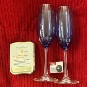 Blue Champagne Flutes with Sugarfina Cocktail Kit and Champagne Stopper